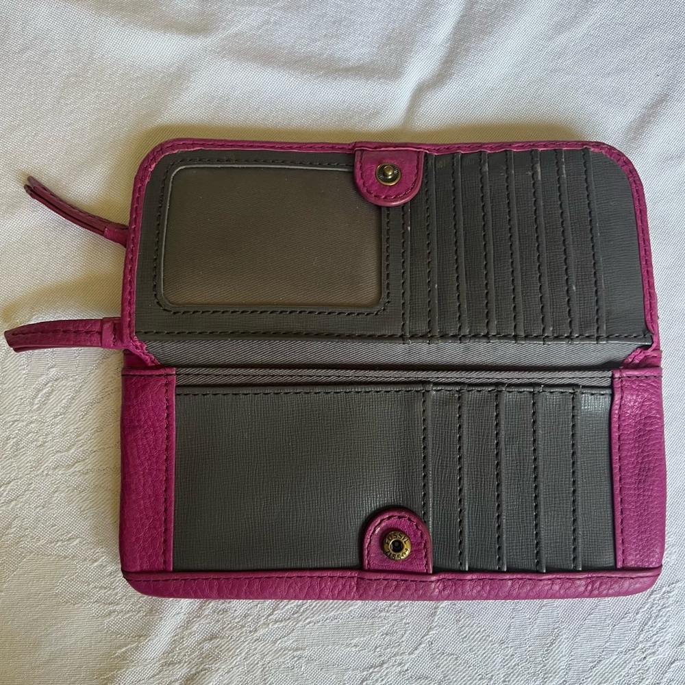 Fossil Erin flat pebble leather wallet fuchsia pink - Picture 8 of 16